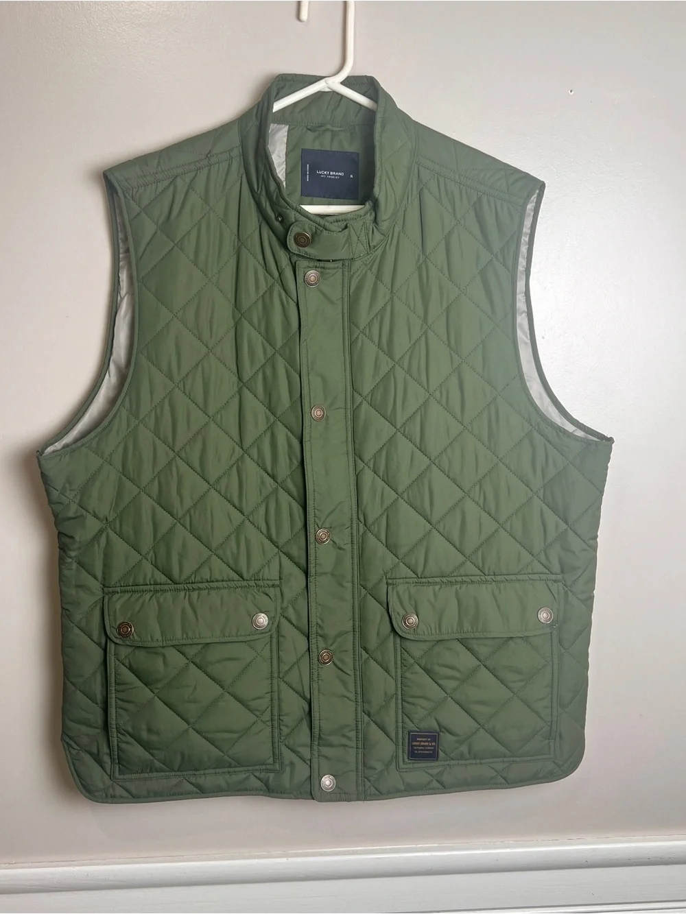 Lucky Brand LA Puffer Vest Green Men's XL Full Zip w/Snaps, Pockets